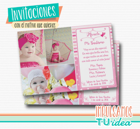 Estampita Bautismo Nena - Con fotos y corazón para imprimir
