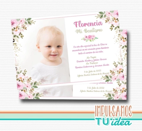 Estampita Bautismo Nena Florencia, estampita Imprimible
