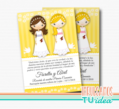 Comunión Mellizas - Estampita para imprimir con nenitas