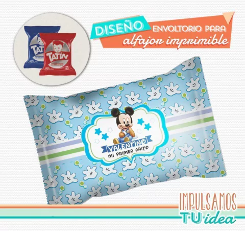 CUMPLE MICKEY BEBÉ, ENVOLTORIO ALFAJOR MICKEY BEBÉ IMPRIMIBLE