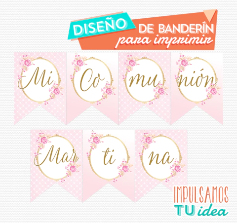 Comunión nena, banderín comunión con flores imprimible