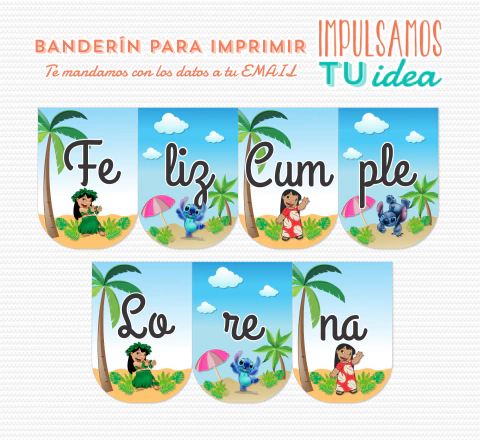 Cumple Stich, banderín lilo y stich imprimible