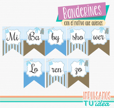 Baby shower varón, banderín baby shower varón para imprimir