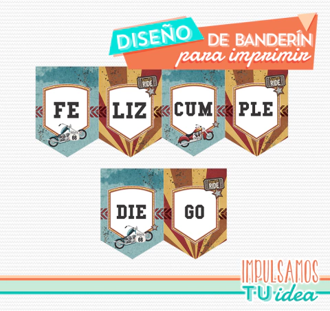 Cumple moto, banderín de moto imprimible
