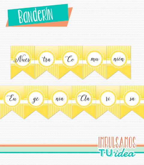 Comunión Nena, Banderín Comunión Amarillo Imprimible