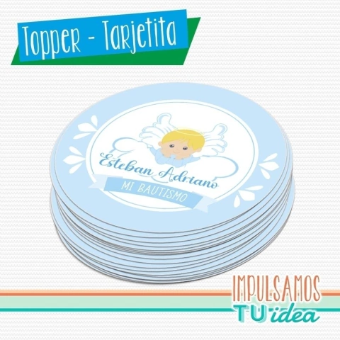 Bautismo Varón, Diseño tarjetita souvenir circular Esteban varón Imprimible
