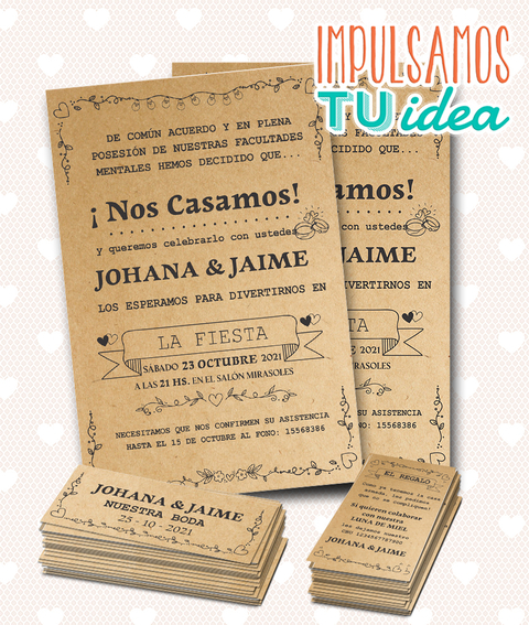 Tarjeta de casamiento, topper y personal johana para IMPRIMIR