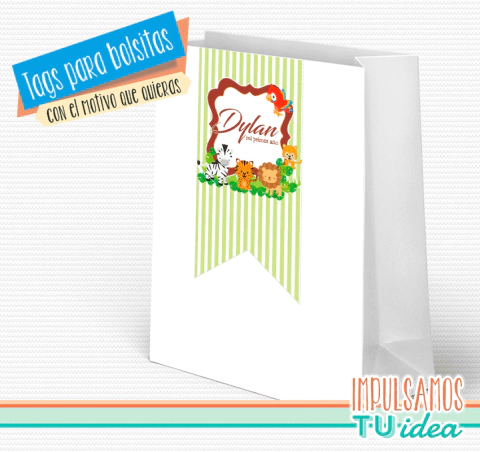 Animales de la selva tag bolsita imprimible - comprar online