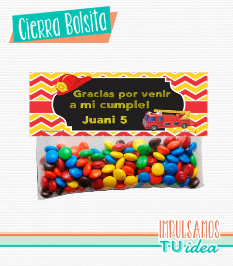 Cumple bomberos, cierra bolsitas bomberos imprimible