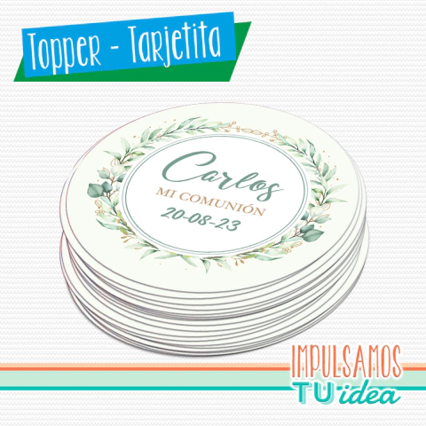 Tarjetita souvenir comunión varón Carlos imprimible, circular