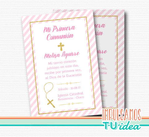 Estampita comunión nena a rayas imprimible