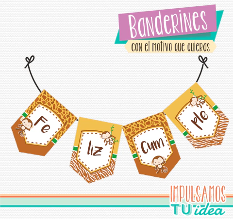 Fiesta de la selva - Banderín safari para imprimir