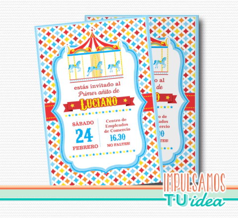 Cumple carrusel, invitación carrusel IMPRIMIBLE