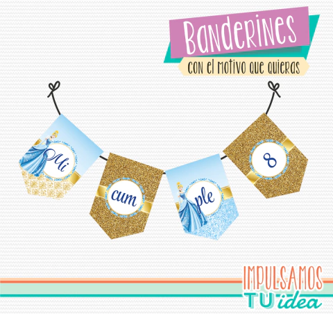 Cumple cenicienta, banderín cenicienta imprimible