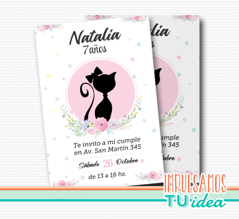 Cumple gatita chic, invitación digital gatita