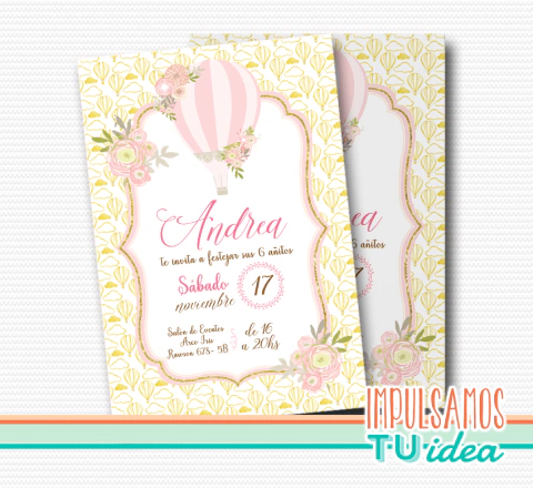 Cumple globo aerostático nena, invitación globo aerostático IMPRIMIBLE