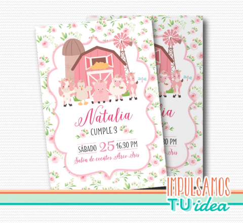 Diseño cumple granja, invitación granja nena IMPRIMIBLE