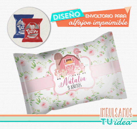 Cumple de granja, envoltorio alfajor cumple granja imprimible