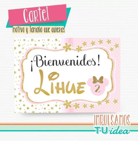 Cumple minnie, cartel bienvenidos minnie imprimible