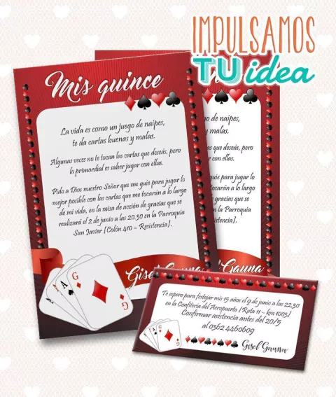 Tarjeta de 15 Poker - Invitación de 15 poker para imprimir