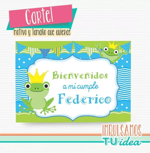 Cumple sapo con coronita, cartel sapito imprimible