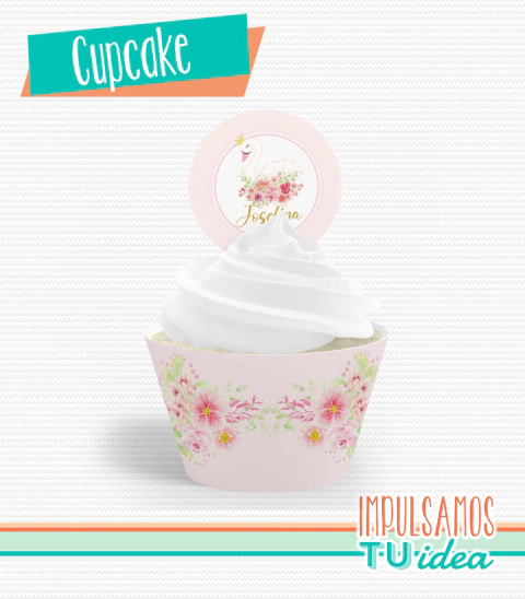 Cumple de Cisne, topper y wrapper para cupcake con cisne imprimible