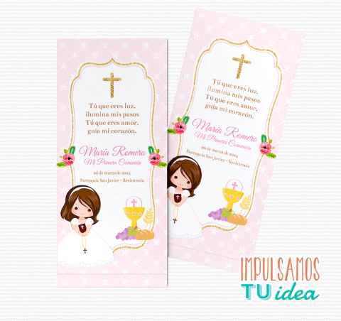 Comunión nena, estampita comunión María señalador imprimible