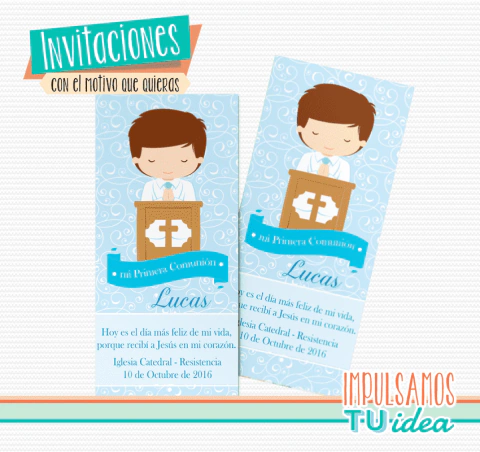 Estampita comunión varón con mesita - Tarjetita comunión para imprimir - comprar online