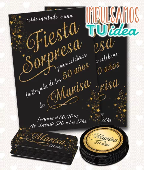 Cumple 50 fiesta sorpresa tarjeta y tarjetitas para IMPRIMIR