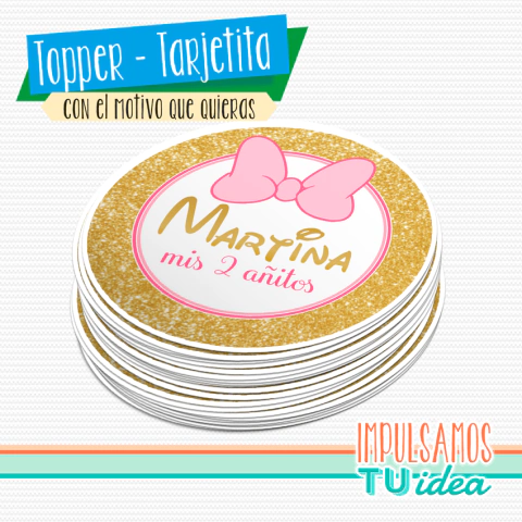 Cumple minnie, topper minnie dorado imprimible