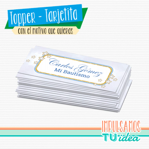 Tarjetita souvenir bautismo varón con estrellitas IMPRIMIBLE