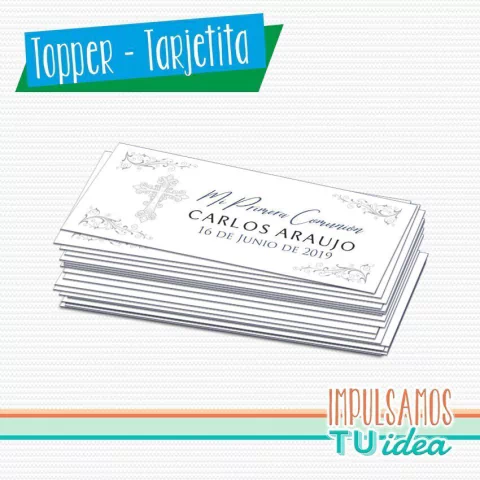 Tarjetita souvenir comunión con cruz azul para imprimir