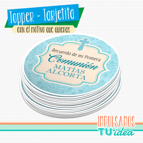 Tarjetita souvenir comunión varón, topper para imprimir
