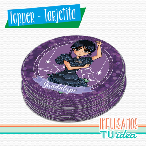 Cumple Merlina, Tarjetita souvenir Merlina locos Adams imprimible