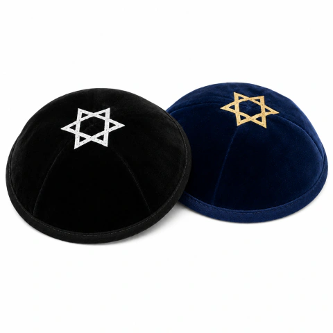 2 Kippot Veludo Magen Davi 1 Preta/Prata 1 Azul/Dourada