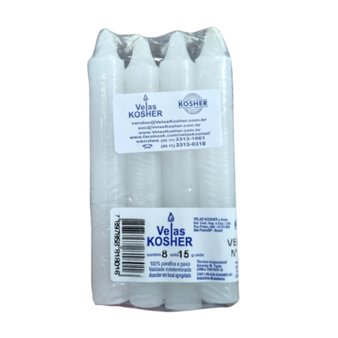 Maço 8 Velas Tradicionais Kosher para Shabat No 3 ou 5