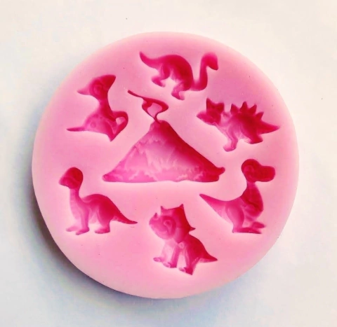 MOLDE DE SILICONA DINOSAURIOS Y VOLCAN