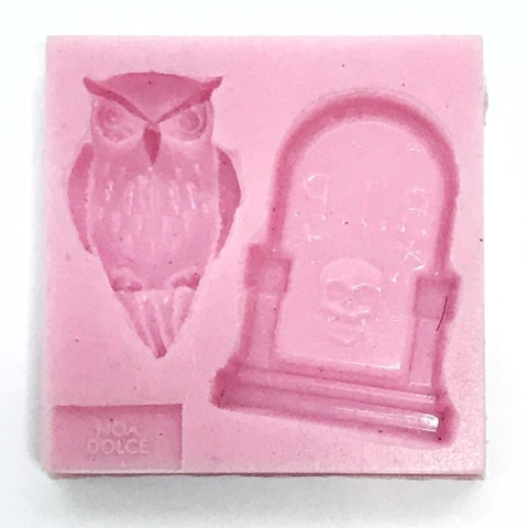 MOLDE DE SILICONA LAPIDA Y BUHO HALLOWEEN