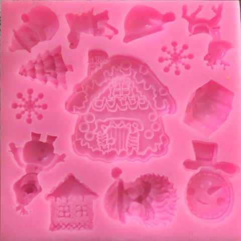 MOLDE DE SILICONA CASA Y MULTI NAVIDAD x 12