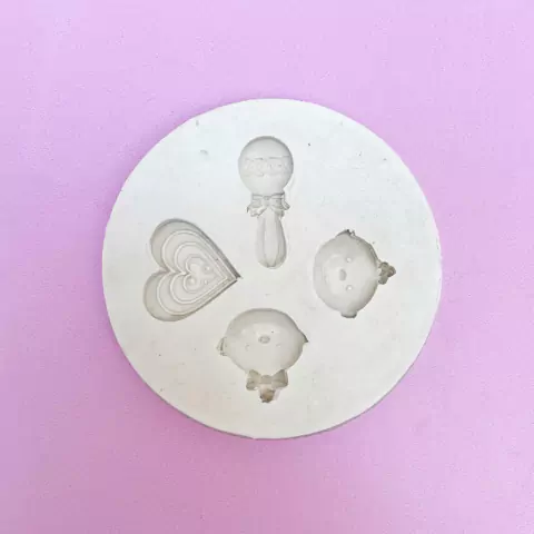 MOLDE DE SILICONA BABY SHOWER BEBES, SONAJERO Y CORAZON