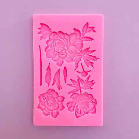 MOLDE DE SILICONA FLORES CON HOJAS Y TALLO XL