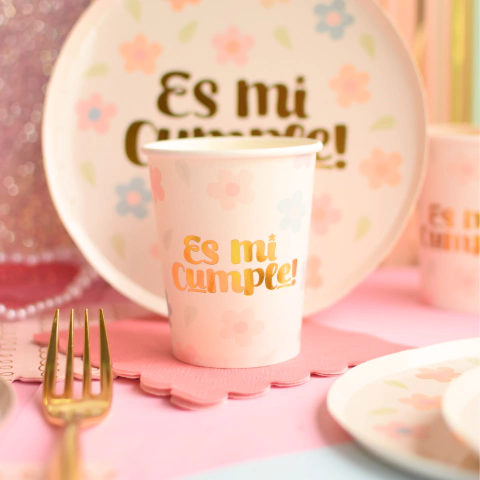 Vasos Es mi cumple florcitas x 10 - comprar online