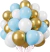 Set de 20 globos Dorado, celeste y blanco