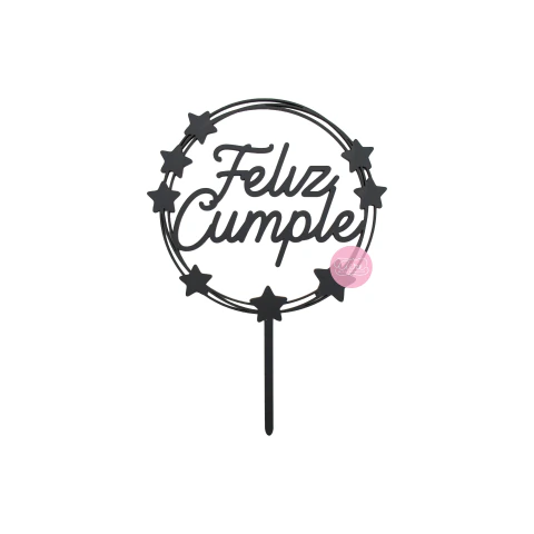 Cake topper Feliz Cumple estrellas negro