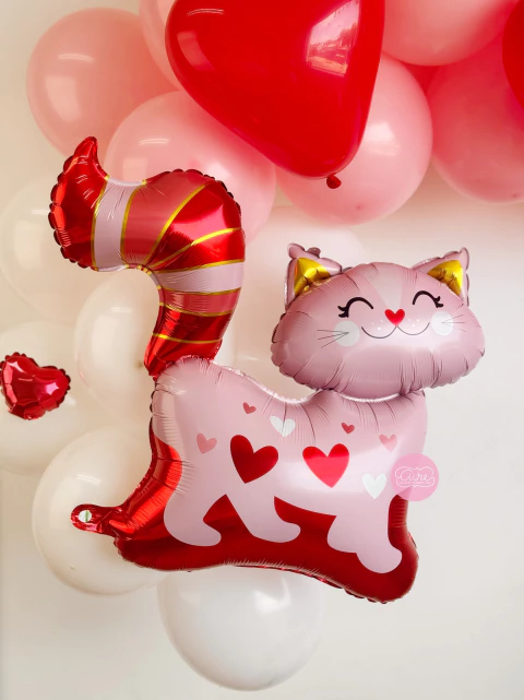 Globo Gatito sonriente rosa y rojo 65 cm - comprar online