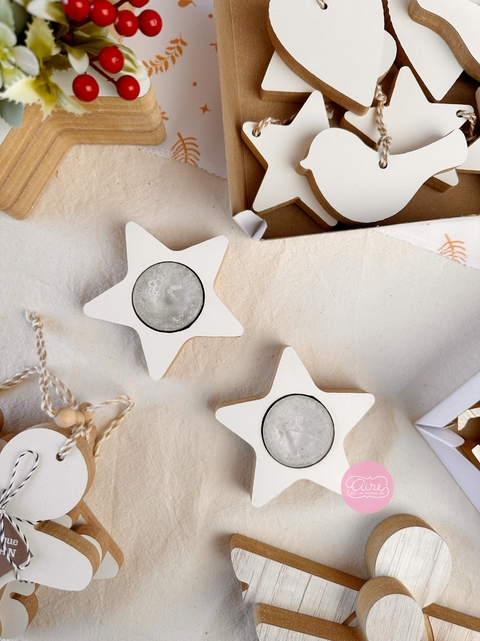 Set x 2 porta velas Estrella Wood