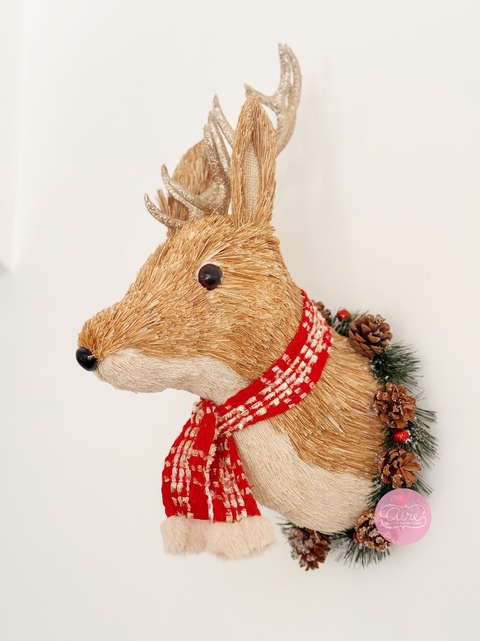 Adorno Cabeza de Ciervo Navideño pared o puerta
