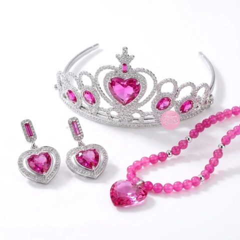 Set princesa rosa (corona + collar + aritos)