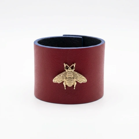 Pulsera ABEJA En Cuero Bordó