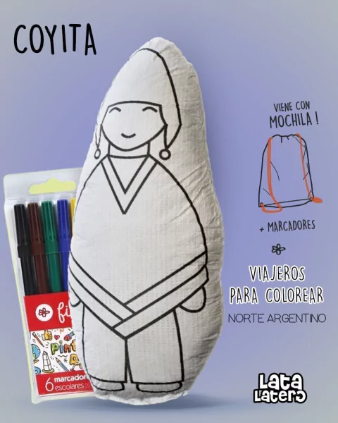 MUÑECO ALMOHADÓN PARA COLOREAR COYA